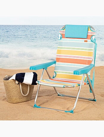 Aktive cadeira de praia dobrável de 5 posições 48x60x90 cm listras multicoloridas com almofada