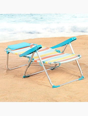 Aktive cadeira de praia dobrável de 5 posições 48x60x90 cm listras multicoloridas com almofada