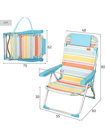 Aktive cadeira de praia dobrável de 5 posições 48x60x90 cm listras multicoloridas com almofada