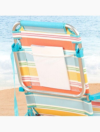 Aktive cadeira de praia dobrável de 5 posições 48x60x90 cm listras multicoloridas com almofada