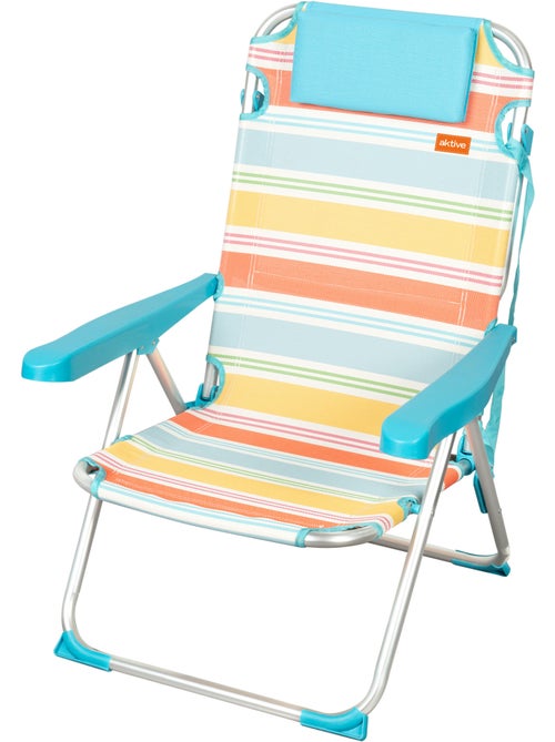 Aktive cadeira de praia dobrável de 5 posições 48x60x90 cm listras multicoloridas com almofada - Kiabi