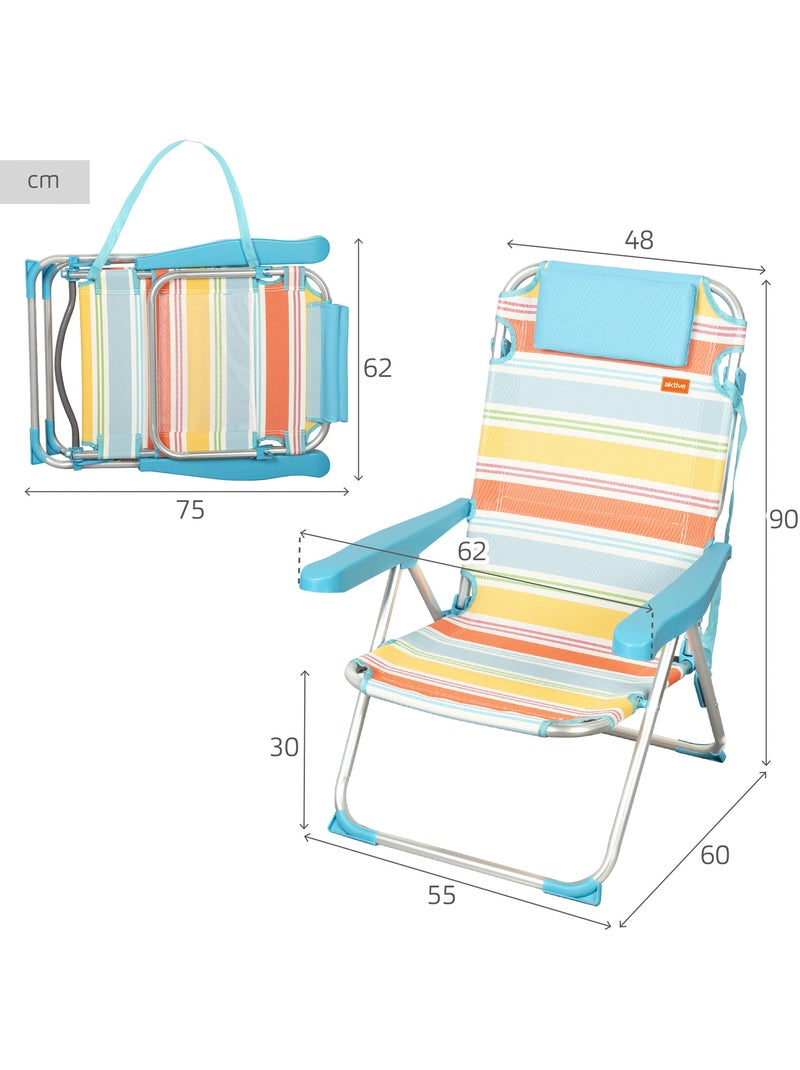 Aktive cadeira de praia dobrável de 5 posições 48x60x90 cm listras multicoloridas com almofada Multicolorido - Kiabi
