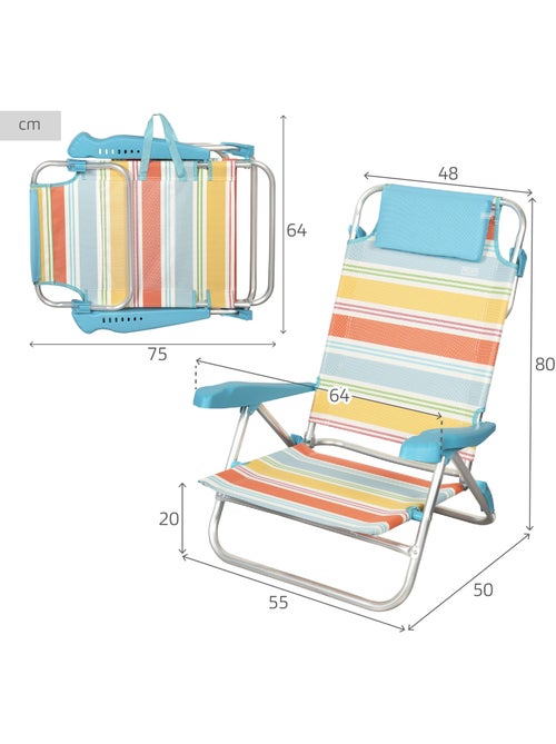 Aktive cadeira de praia dobrável de 8 posições 50x48x80 cm listras multicoloridas - Kiabi
