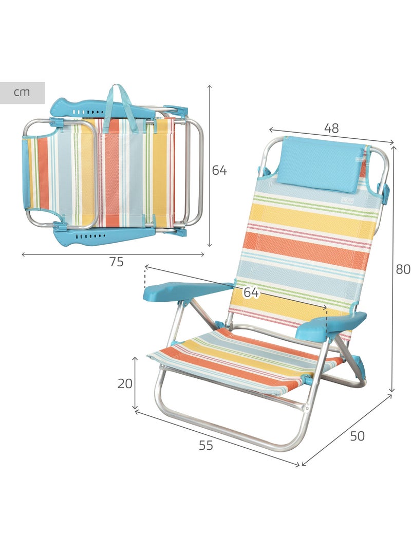 Aktive cadeira de praia dobrável de 8 posições 50x48x80 cm listras multicoloridas Multicolorido - Kiabi
