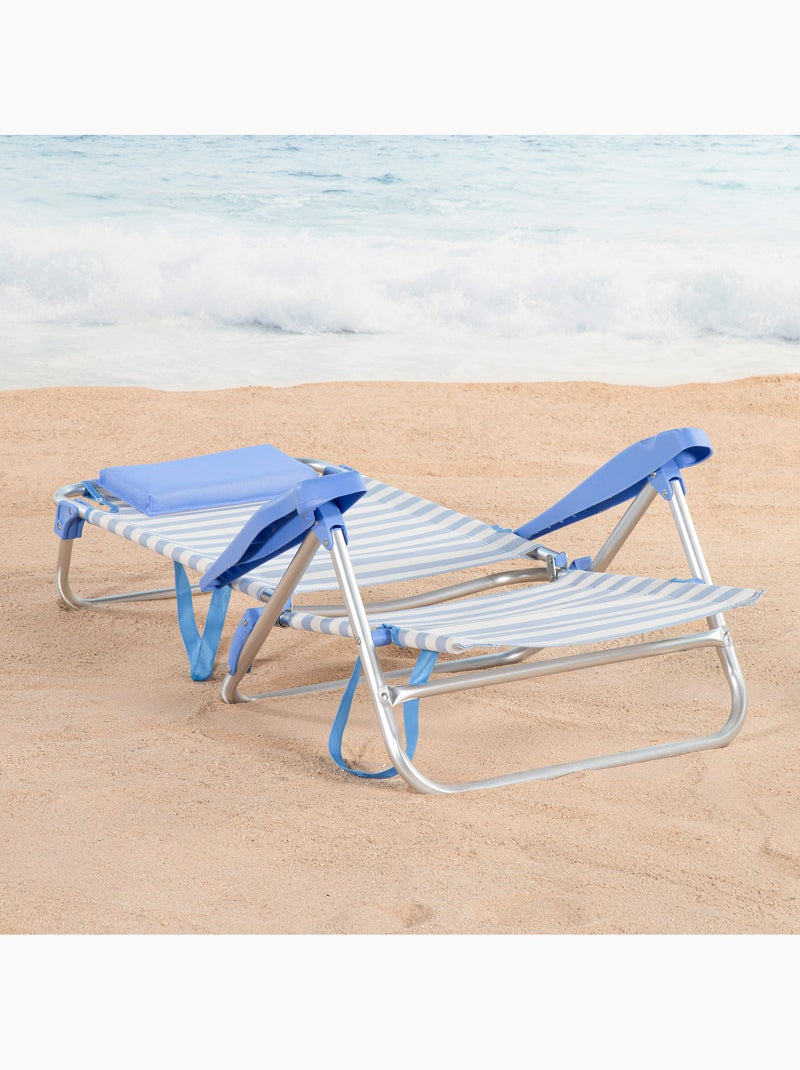 Aktive cadeira de praia dobrável multiposições 48x50x80 cm com listras e alça Azul Branco - Kiabi