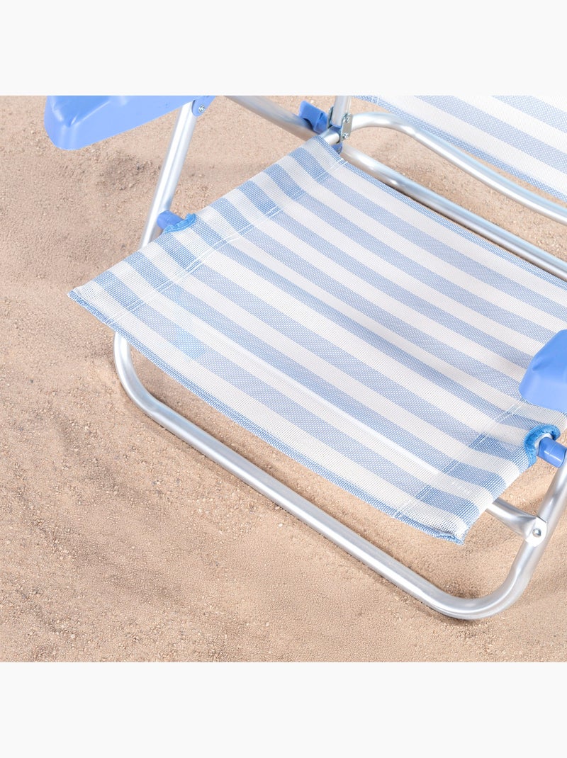 Aktive cadeira de praia dobrável multiposições 48x50x80 cm com listras e alça Azul Branco - Kiabi