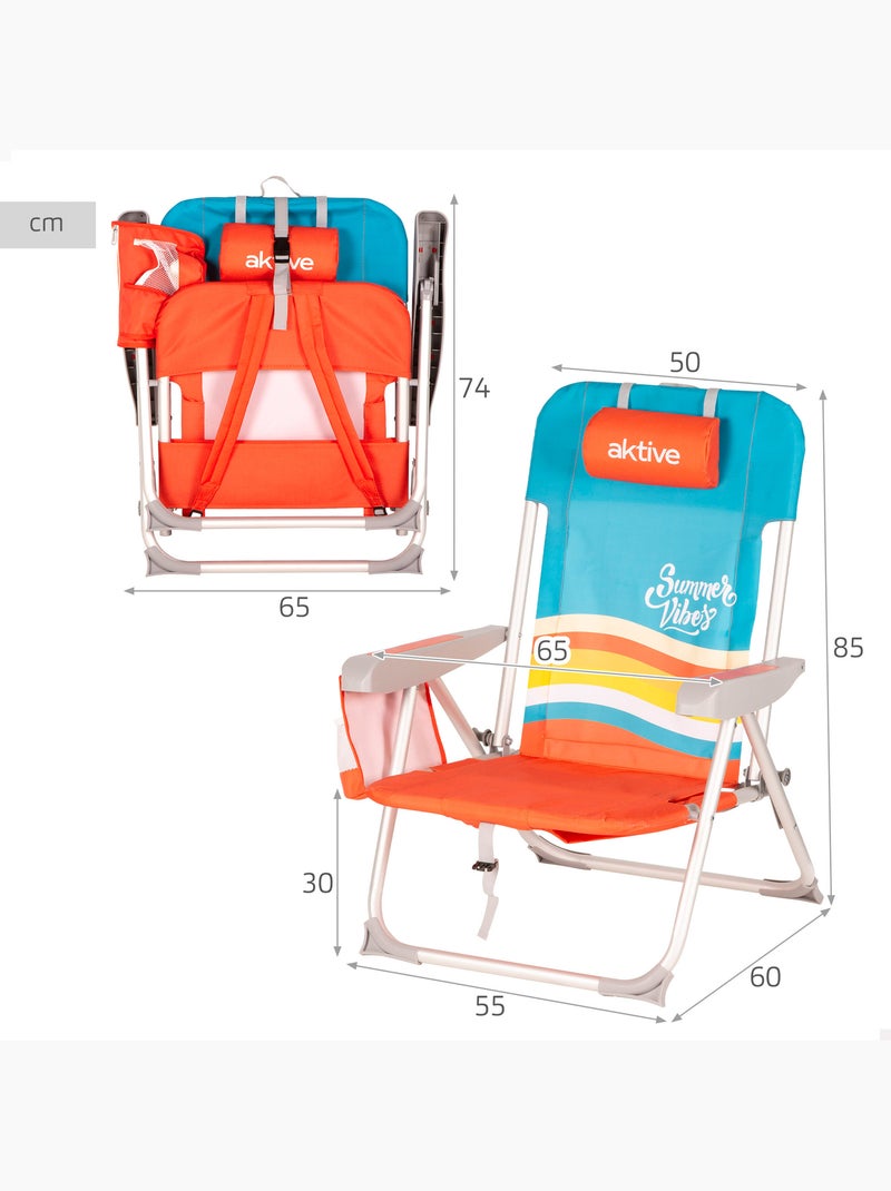 Aktive cadeira de praia multifuncional 50x60x85 cm multicolorida com bolsos Multicolorido - Kiabi