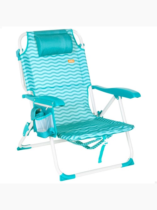 Aktive cadeira de praia multiposições 48x58x76 cm ondas azuis com bolsos - Kiabi