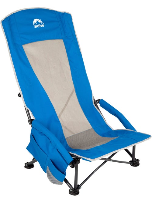 Aktive cadeira dobrável azul baixa e respirável com bolso e suporte para copos - Kiabi Aktive cadeira dobrável azul baixa e respirável com bolso e suporte para copos - Kiabi