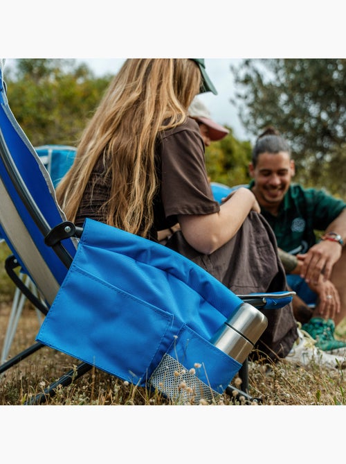Aktive cadeira dobrável azul baixa e respirável com bolso e suporte para copos - Kiabi Aktive cadeira dobrável azul baixa e respirável com bolso e suporte para copos - Kiabi