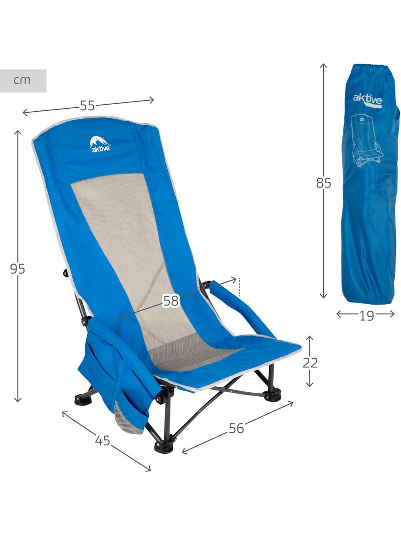 Aktive cadeira dobrável azul baixa e respirável com bolso e suporte para copos Azul - Kiabi