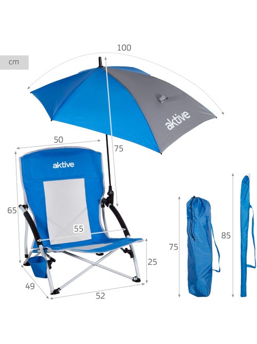 Aktive cadeira dobrável com guarda-sol e suporte para copos 50x49x65 cm azul - Kiabi Aktive cadeira dobrável com guarda-sol e suporte para copos 50x49x65 cm azul - Kiabi