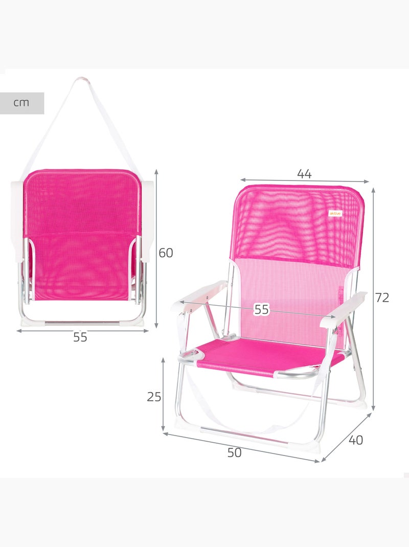 Aktive conjunto 2 cadeiras de praia dobráveis 44x40x72 cm fúcsia com pega Rosa-fúcsia - Kiabi