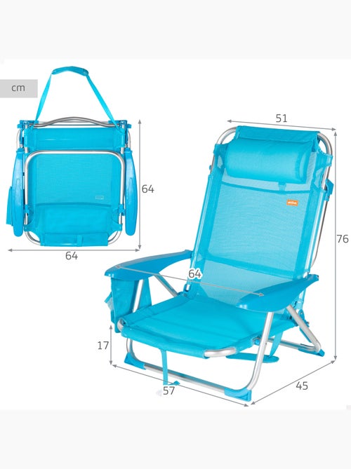 Aktive conjunto de 2 cadeiras de praia baixas dobráveis e multiposições 51x45x76 cm azul - Kiabi Aktive conjunto de 2 cadeiras de praia baixas dobráveis e multiposições 51x45x76 cm azul - Kiabi