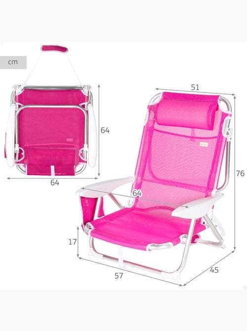 Aktive conjunto de 2 cadeiras de praia baixas dobráveis multiposição 51x45x76 cm fúcsia - Kiabi