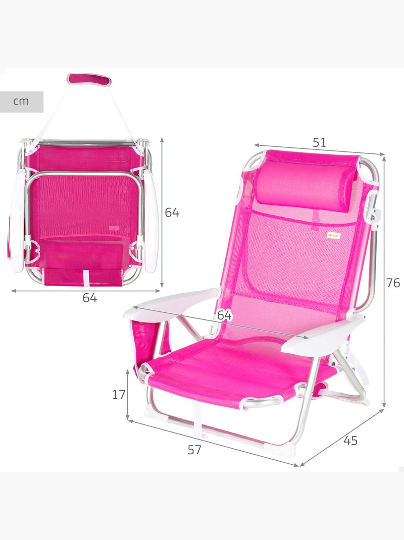 Aktive conjunto de 2 cadeiras de praia baixas dobráveis multiposição 51x45x76 cm fúcsia Rosa-fúcsia - Kiabi
