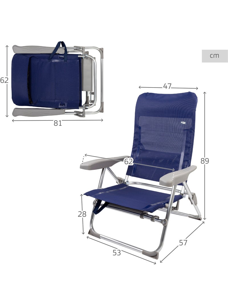 Aktive conjunto de 2 cadeiras de praia dobráveis multiposição com mesa e almofada Azul-marinho - Kiabi