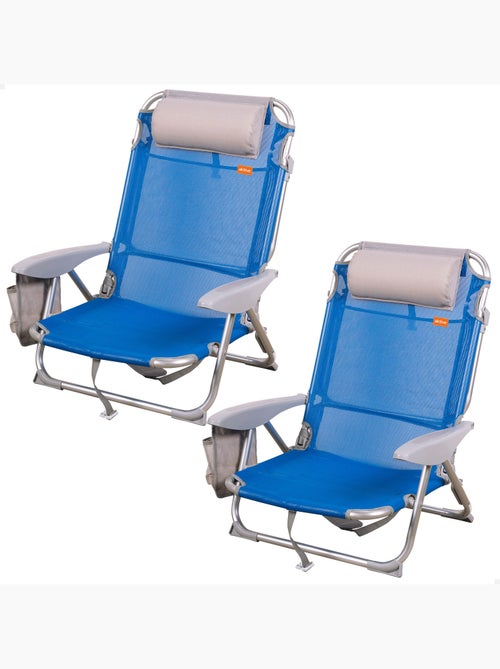 Aktive conjunto de 2 cadeiras de praia multiposição dobráveis azuis com assento baixo - Kiabi Aktive conjunto de 2 cadeiras de praia multiposição dobráveis azuis com assento baixo - Kiabi
