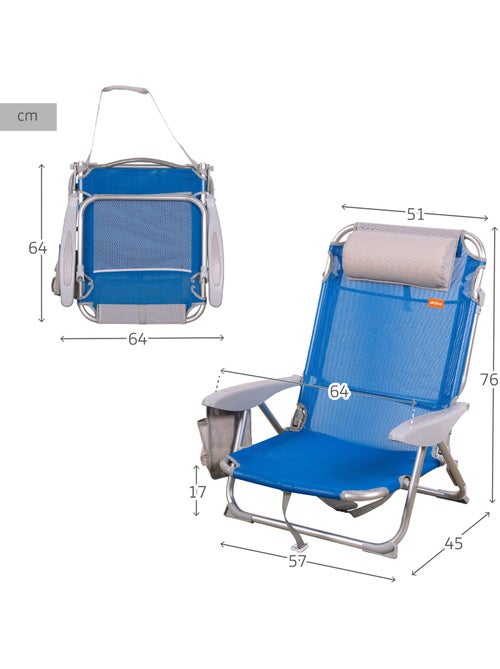 Aktive conjunto de 2 cadeiras de praia multiposição dobráveis azuis com assento baixo - Kiabi Aktive conjunto de 2 cadeiras de praia multiposição dobráveis azuis com assento baixo - Kiabi