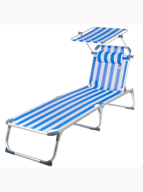Aktive espreguiçadeira de praia multiposições 186x49x30 cm estilo náutico com guarda-sol e almofada - Kiabi