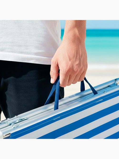 Aktive espreguiçadeira de praia multiposições 186x49x30 cm estilo náutico com guarda-sol e almofada - Kiabi