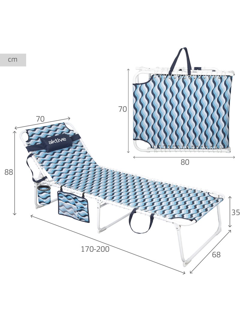Aktive espreguiçadeira de praia multiposições 200x70x88 cm azul Azul - Kiabi