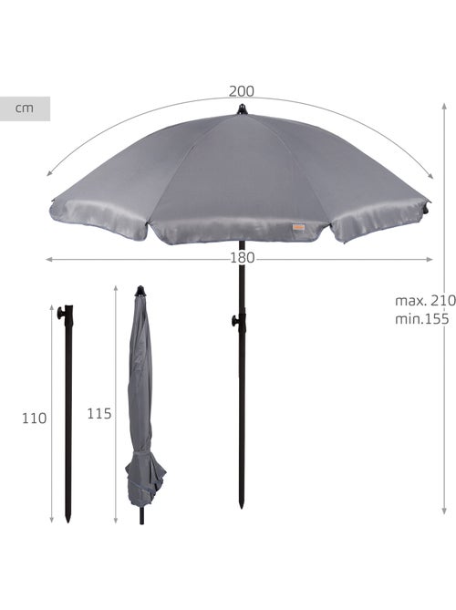 Aktive guarda-sol cinza escuro de 200 cm com capa - Kiabi