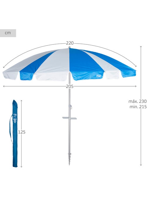 Aktive guarda-sol com 8 hastes 220 cm azul e branco com espiral de âncora - Kiabi