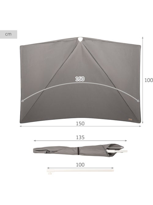 Aktive guarda-sol de parede retangular para jardim cinzento 160x100 cm - Kiabi Aktive guarda-sol de parede retangular para jardim cinzento 160x100 cm - Kiabi
