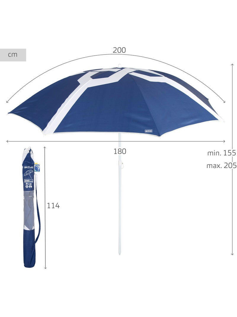 Aktive guarda-sol de praia 8 hastes 200 cm inclinável com impressão azul Azul - Kiabi