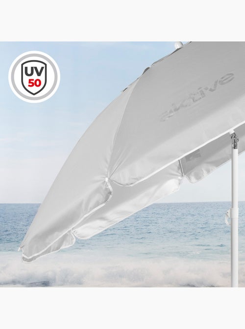 Aktive guarda-sol de praia 8 varas 220 cm cinzento guarda-sol basculante uv50 - Kiabi Aktive guarda-sol de praia 8 varas 220 cm cinzento guarda-sol basculante uv50 - Kiabi