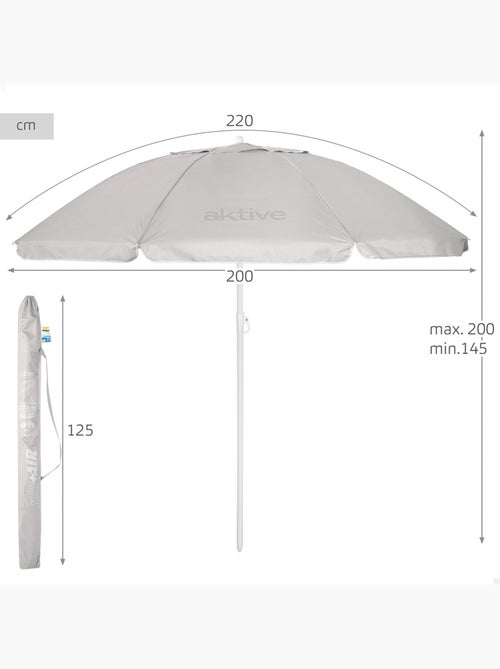 Aktive guarda-sol de praia 8 varas 220 cm cinzento guarda-sol basculante uv50 - Kiabi Aktive guarda-sol de praia 8 varas 220 cm cinzento guarda-sol basculante uv50 - Kiabi