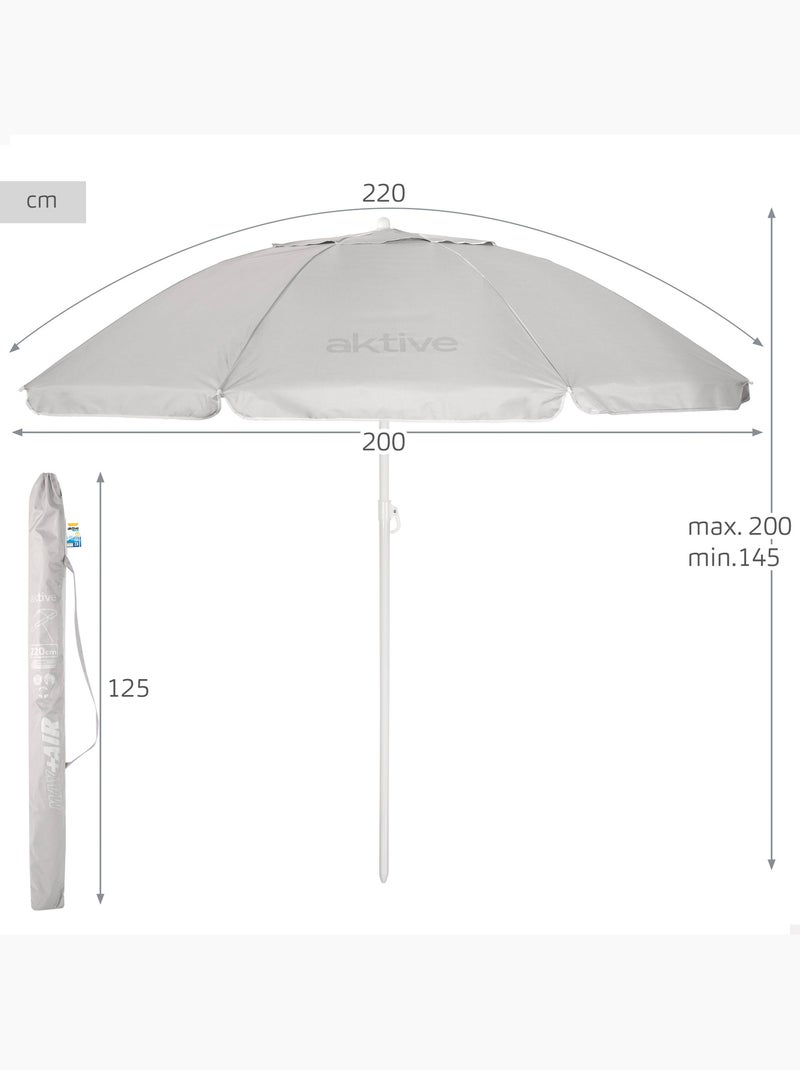 Aktive guarda-sol de praia 8 varas 220 cm cinzento guarda-sol basculante uv50 Cinza - Kiabi
