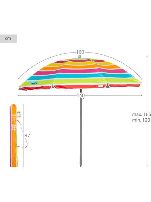 Aktive guarda-sol de praia 8 varetas 160 cm cores às riscas - Kiabi