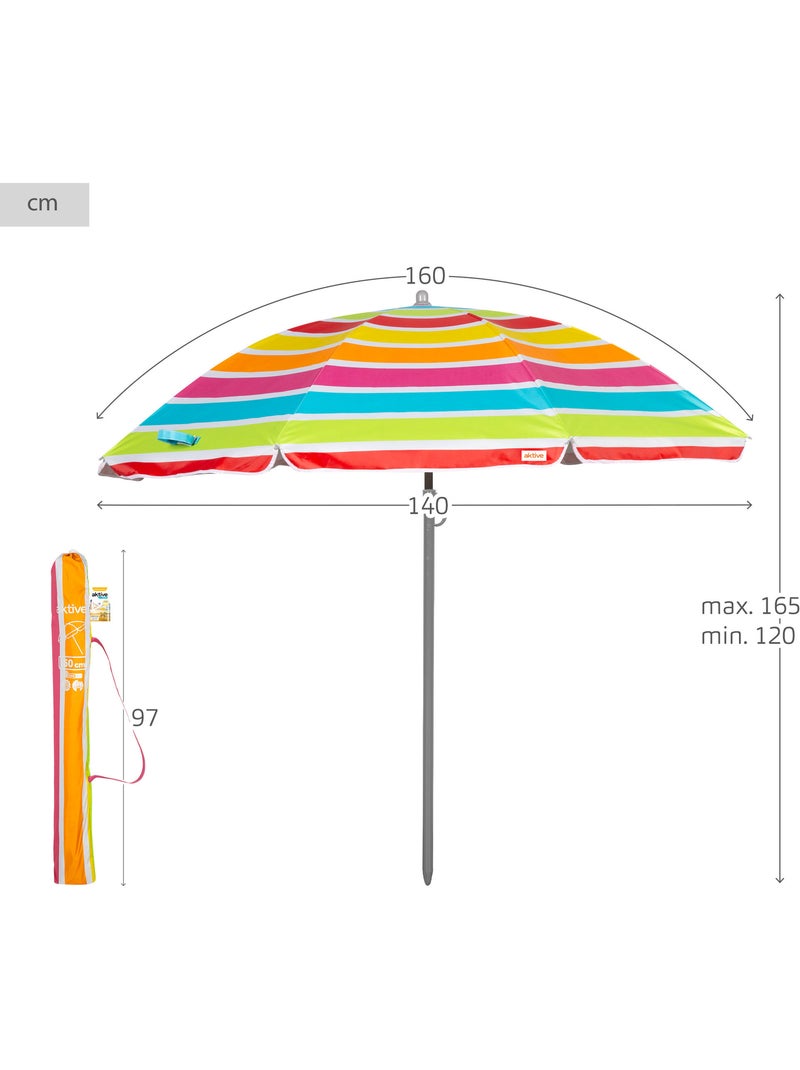 Aktive guarda-sol de praia 8 varetas 160 cm cores às riscas Multicolorido - Kiabi