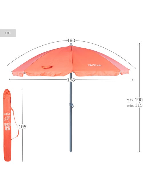 Aktive guarda-sol de praia 8 varetas 180 cm coral - Kiabi
