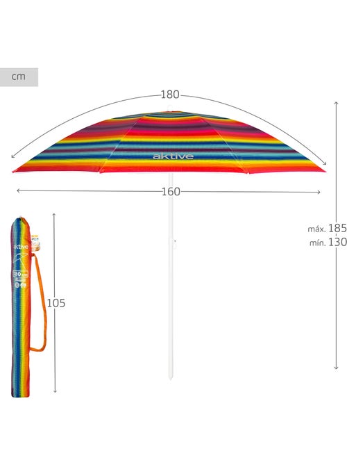 Aktive guarda-sol de praia 8 varetas 180 cm riscas multicoloridas - Kiabi