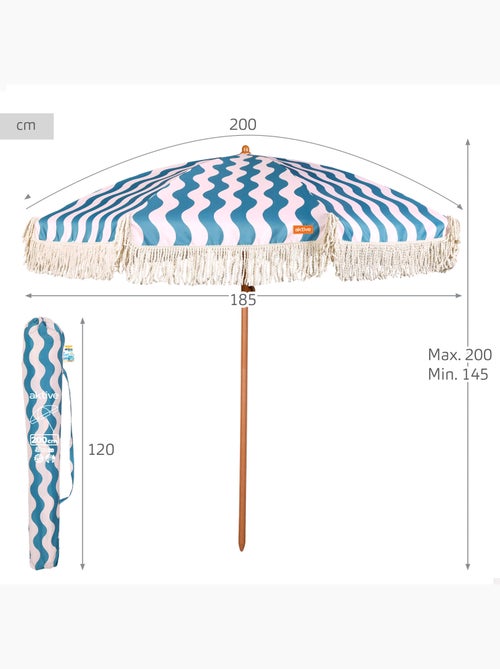 Aktive guarda-sol de praia, 8 varetas, 200 cm, de ondas do mar com franjas - Kiabi