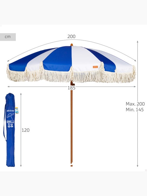 Aktive guarda-sol de praia, 8 varetas, 200 cm, design náutico com franjas - Kiabi