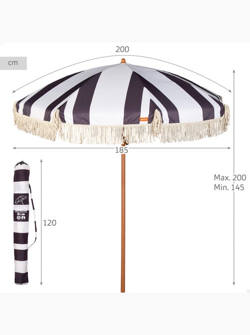 Aktive guarda-sol de praia, 8 varetas, 200 cm, estampa em preto e branco com franjas - Kiabi