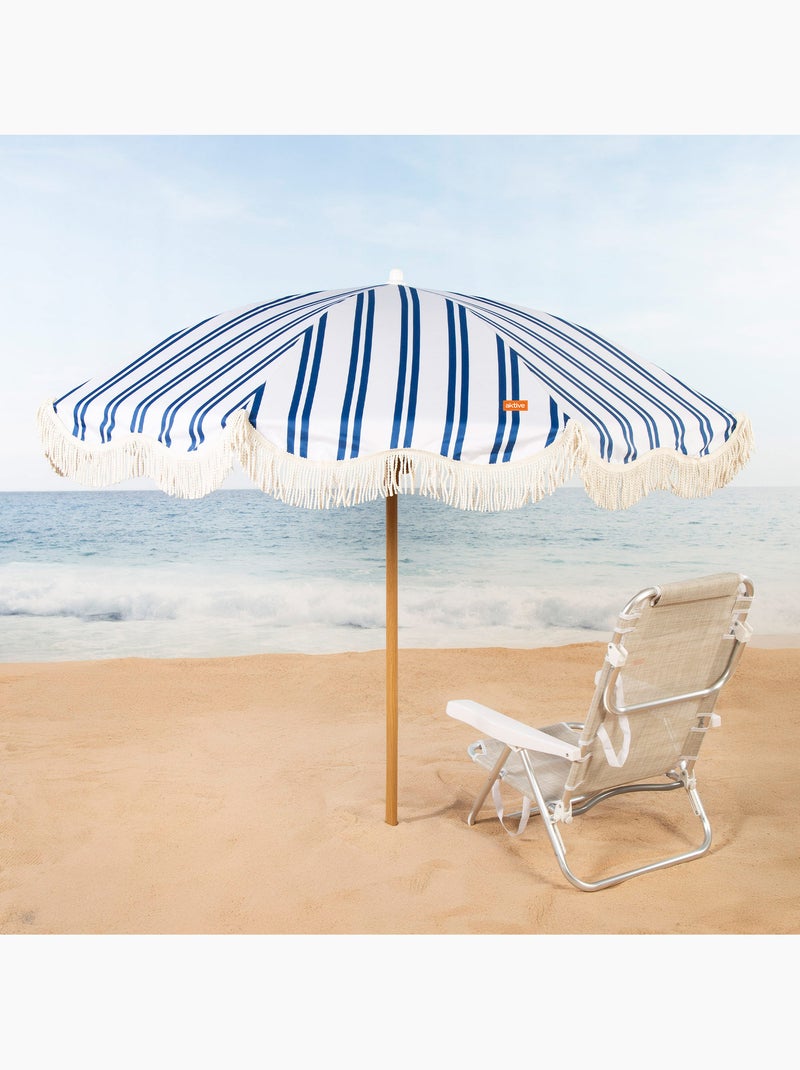 Aktive guarda-sol de praia, 8 varetas, 200 cm, listrado com franjas Azul Branco - Kiabi