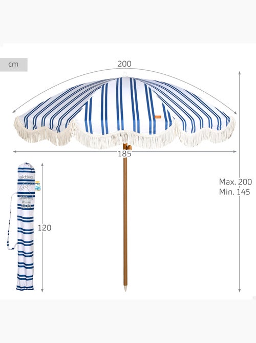 Aktive guarda-sol de praia, 8 varetas, 200 cm, listrado com franjas - Kiabi