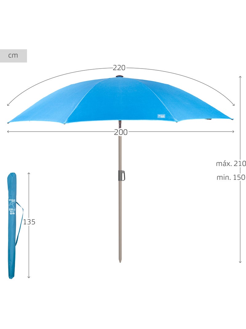 Aktive guarda-sol de praia 8 varetas 220 cm azul com cabide Azul - Kiabi