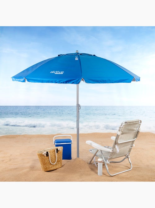 Aktive guarda-sol de praia à prova de vento 8 varas 200 cm azul com espiral de fixação - Kiabi Aktive guarda-sol de praia à prova de vento 8 varas 200 cm azul com espiral de fixação - Kiabi