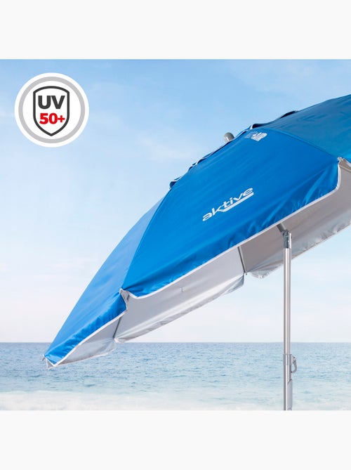 Aktive guarda-sol de praia à prova de vento 8 varas 200 cm azul com espiral de fixação - Kiabi Aktive guarda-sol de praia à prova de vento 8 varas 200 cm azul com espiral de fixação - Kiabi