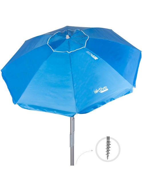 Aktive guarda-sol de praia à prova de vento 8 varas 220 cm azul com espiral de fixação - Kiabi
