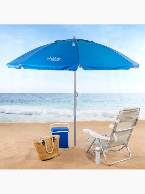 Aktive guarda-sol de praia à prova de vento 8 varas 220 cm azul com espiral de fixação - Kiabi