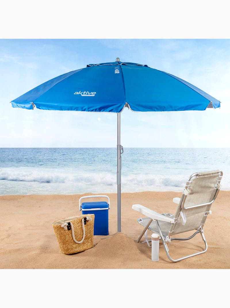 Aktive guarda-sol de praia à prova de vento 8 varas 220 cm azul com espiral de fixação Azul - Kiabi