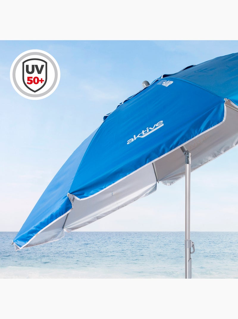 Aktive guarda-sol de praia à prova de vento 8 varas 220 cm azul com espiral de fixação Azul - Kiabi