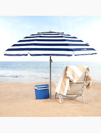 Aktive guarda-sol de praia à prova de vento com 8 varetas, 220 cm, estilo náutico